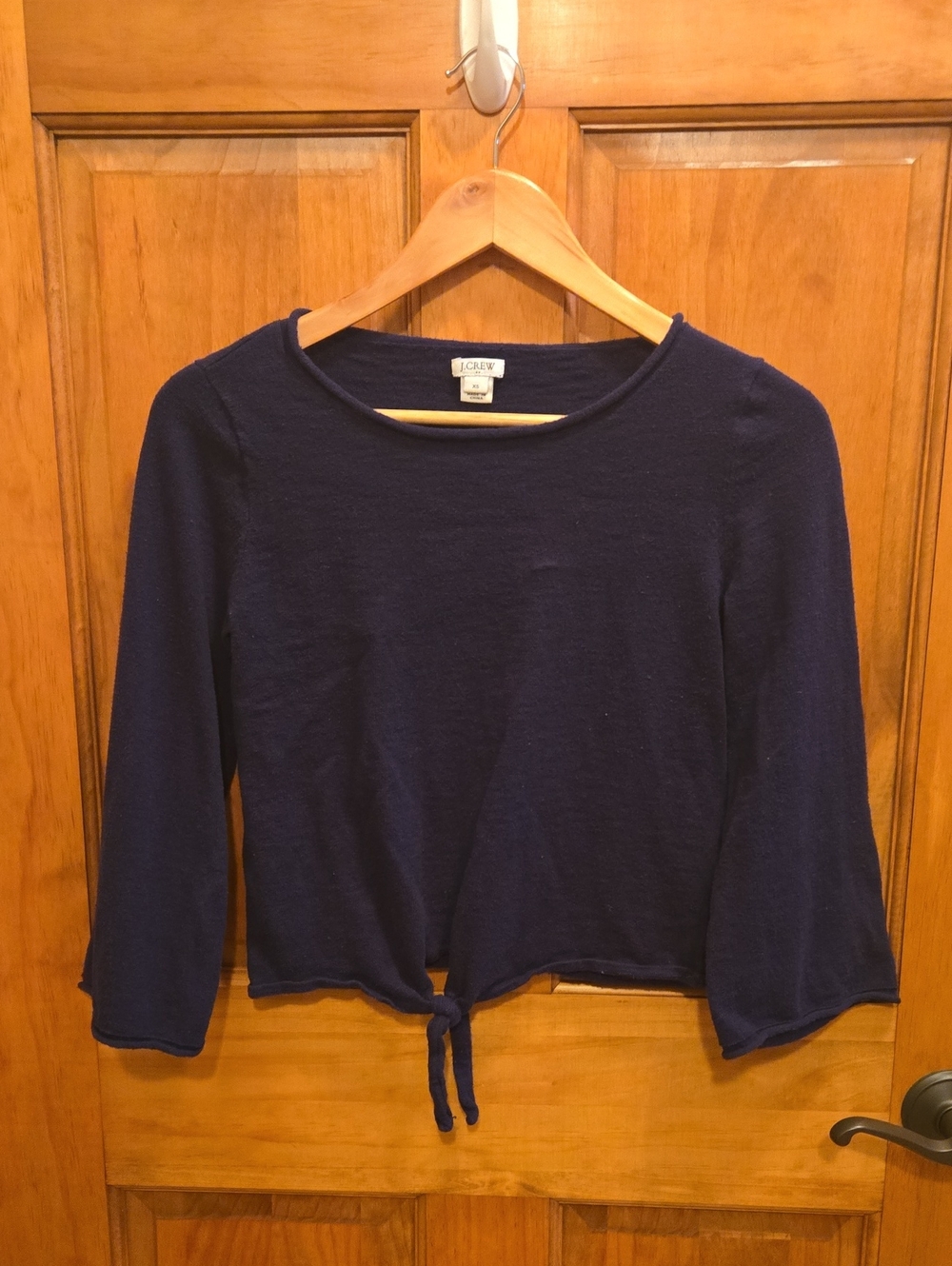 J. Crew Navy Tie-Front Long Sleeve Top